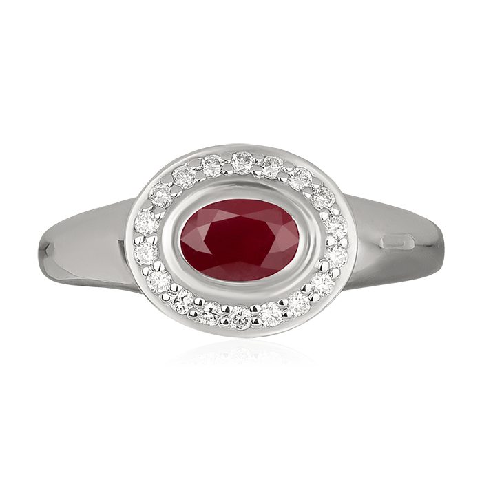 Кольцо с рубином, бриллиантами из белого золота 585 пробы, фото № 1