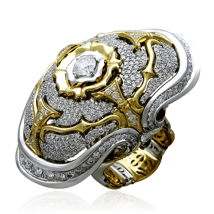 Кольцо с бриллиантами, сапфиром из комбинированного золота 750 (арт. 14016)