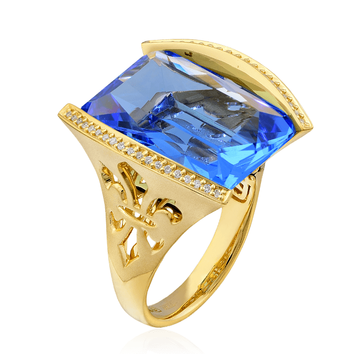 Кольцо с перунитом, бриллиантами из желтого золота 750 пробы, фото № 1