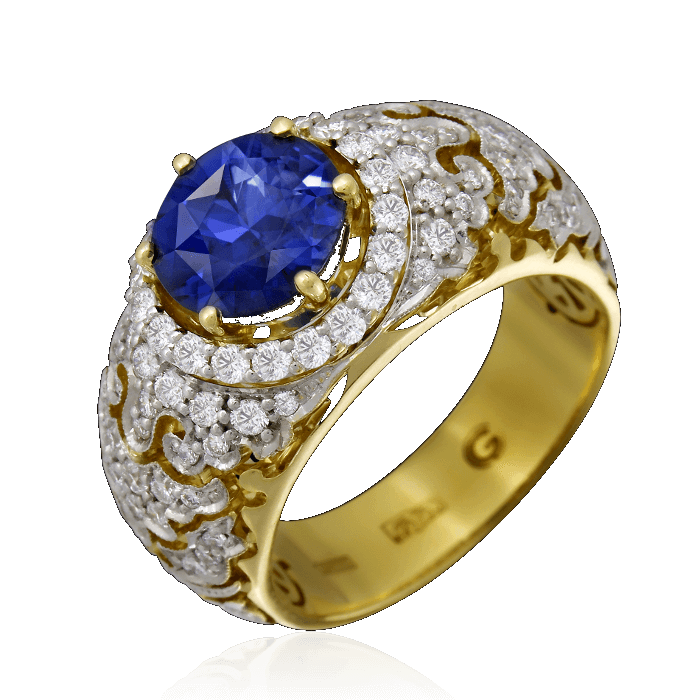 Кольцо с сапфиром, бриллиантами из комбинированного золота 750 пробы (арт. 37157)