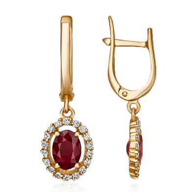 Серьги с рубином, бриллиантами из красного золота 585 пробы (арт. 86600)