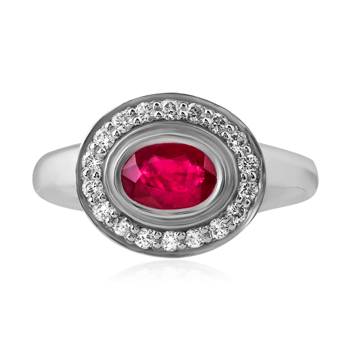 Кольцо с рубином, бриллиантами из белого золота 585 пробы, фото № 2