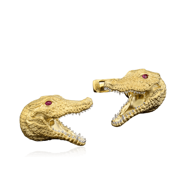 Запонки Крокодилы с рубинами в желтом золоте 750 пробы, фото № 1