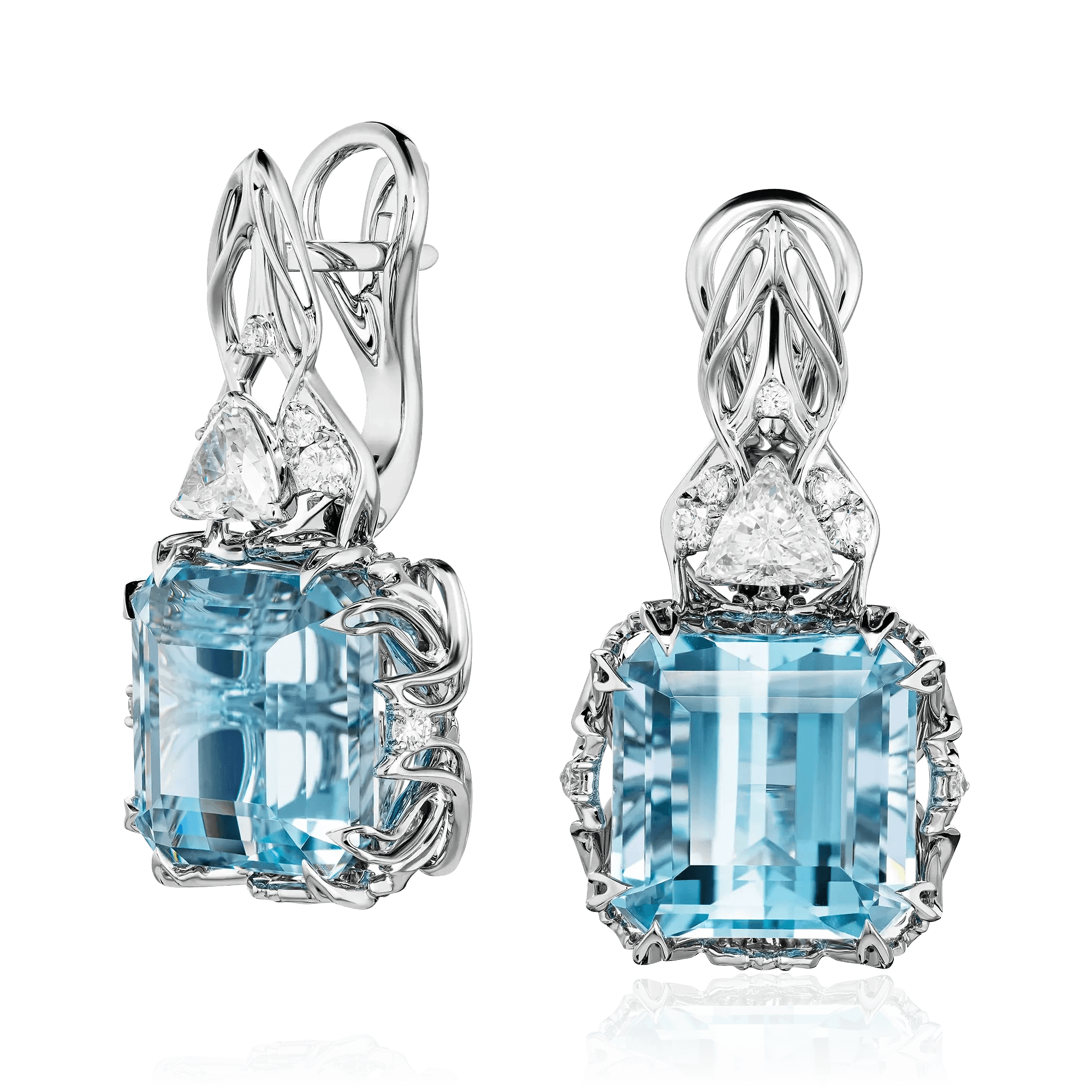 Серьги с аквамарином, бриллиантами из белого золота 750 пробы (арт. 123669)