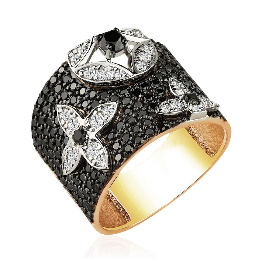 Кольцо Цветы с бриллиантами из желтого золота 585 пробы (арт. 95270)
