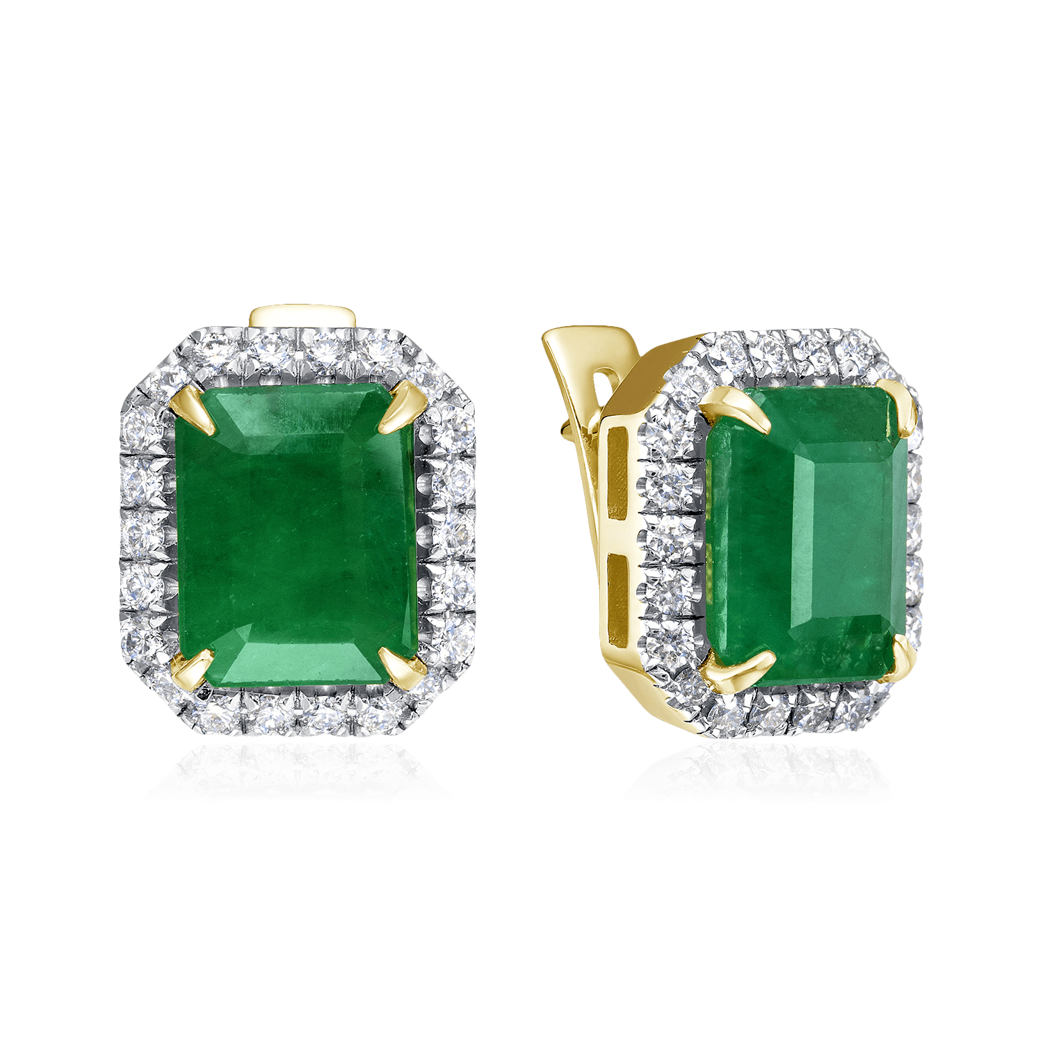 Серьги с изумрудом, бриллиантами из желтого золота 585 пробы (арт. 121459)