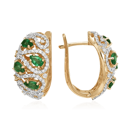 Серьги с бриллиантами, изумрудом из красного золота 585 пробы, фото № 1