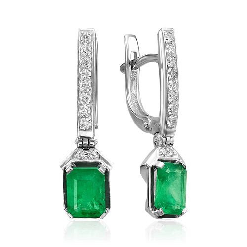 Серьги с бриллиантами, изумрудом из белого золота 585 пробы, фото № 1