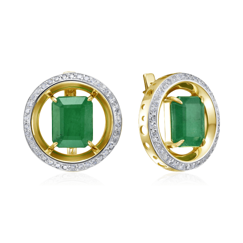 Серьги с изумрудом, бриллиантами из желтого золота 585 пробы (арт. 123863)