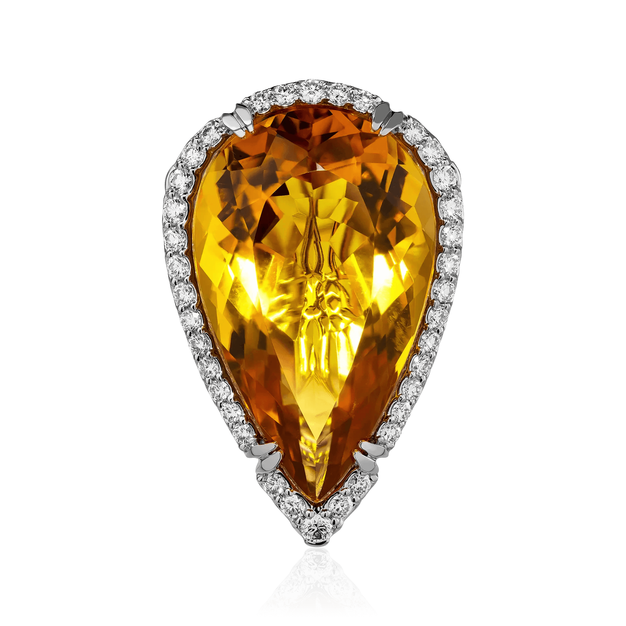 Кольцо с топазом Империал, бриллиантами из белого золота 750 пробы, фото № 3