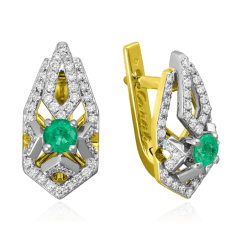 Серьги с изумрудом, бриллиантами из желтого золота 750 пробы (арт. 37676)