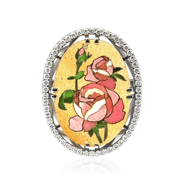 Кольцо с флорентийской мозаикой, бриллиантами из белого золота 585, фото № 2