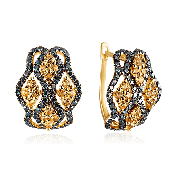 Серьги с сапфиром, бриллиантами из желтого золота 585 пробы (арт. 55846)