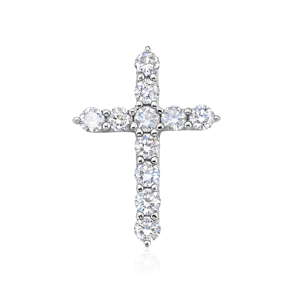 Крест с бриллиантами из белого золота 585 пробы (арт. 85980)