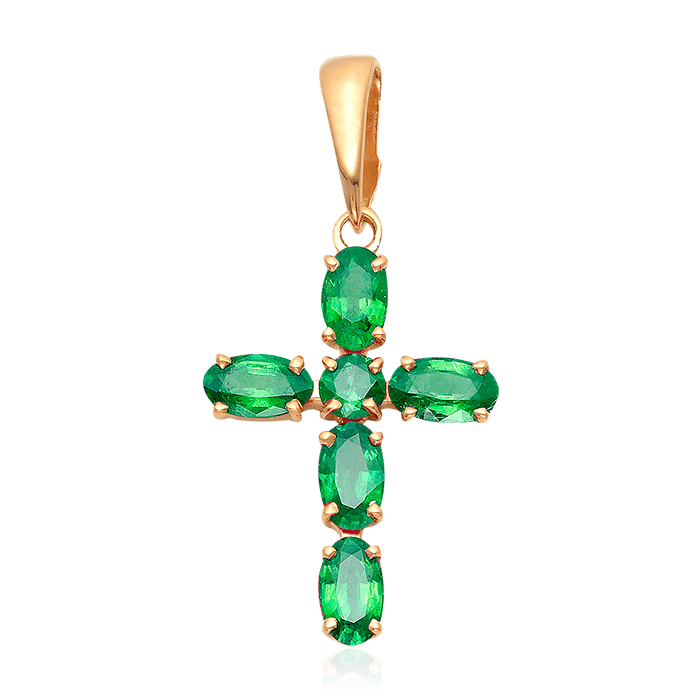 Крест с изумрудом из красного золота 585 пробы, фото № 1