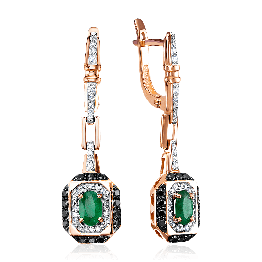 Серьги с изумрудом, бриллиантами из красного золота 585 пробы, фото № 1