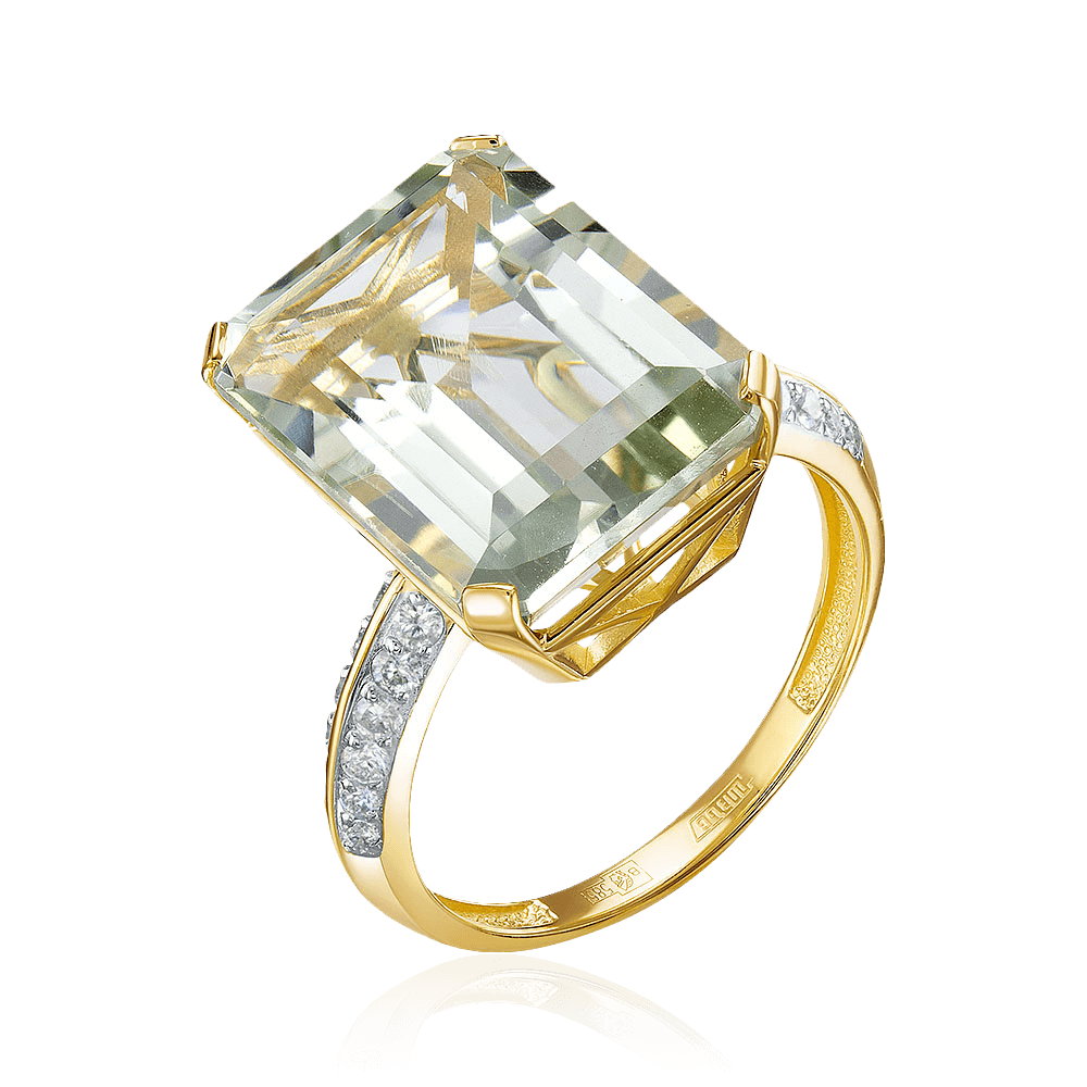Кольцо с бриллиантами, кварцем из желтого золота 585 пробы, фото № 1