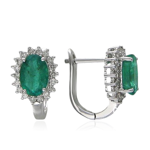 Серьги с изумрудом, бриллиантами из белого золота 585 пробы, фото № 1