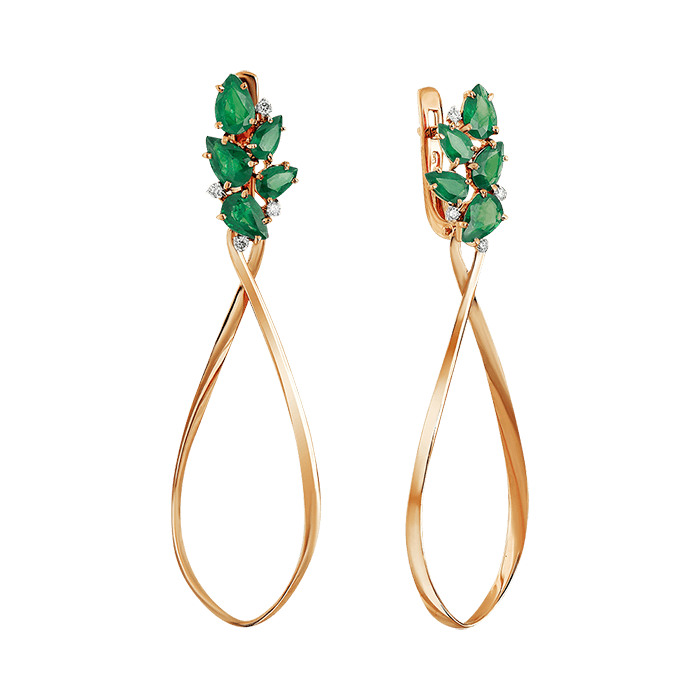 Серьги с бриллиантами, изумрудом из красного золота 585 пробы, фото № 1