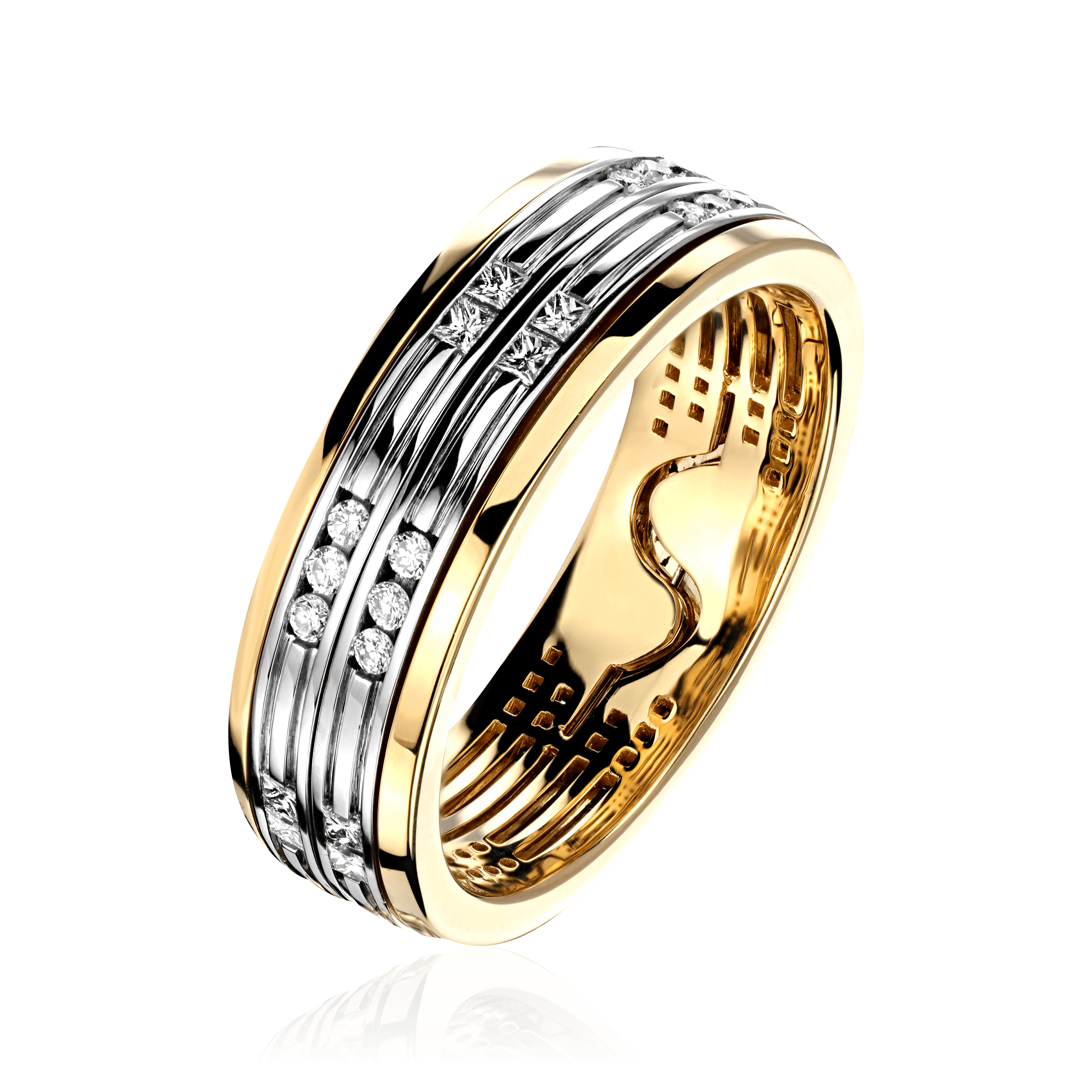 Обручальное кольцо с бриллиантами из комбинированного золота 750 (арт. 90328)