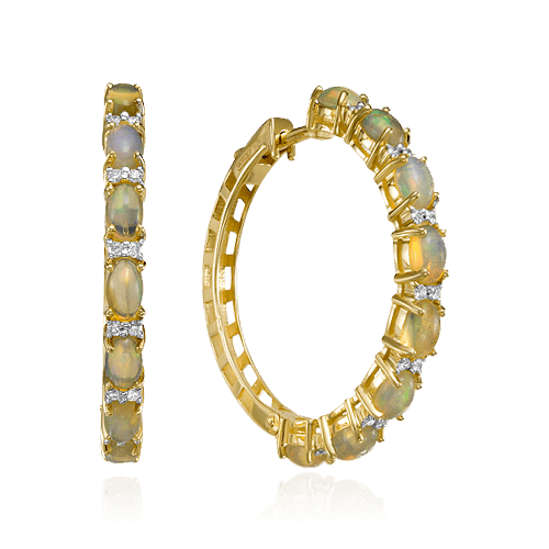 Серьги конго с опалом, бриллиантами из желтого золота 585 пробы, фото № 1