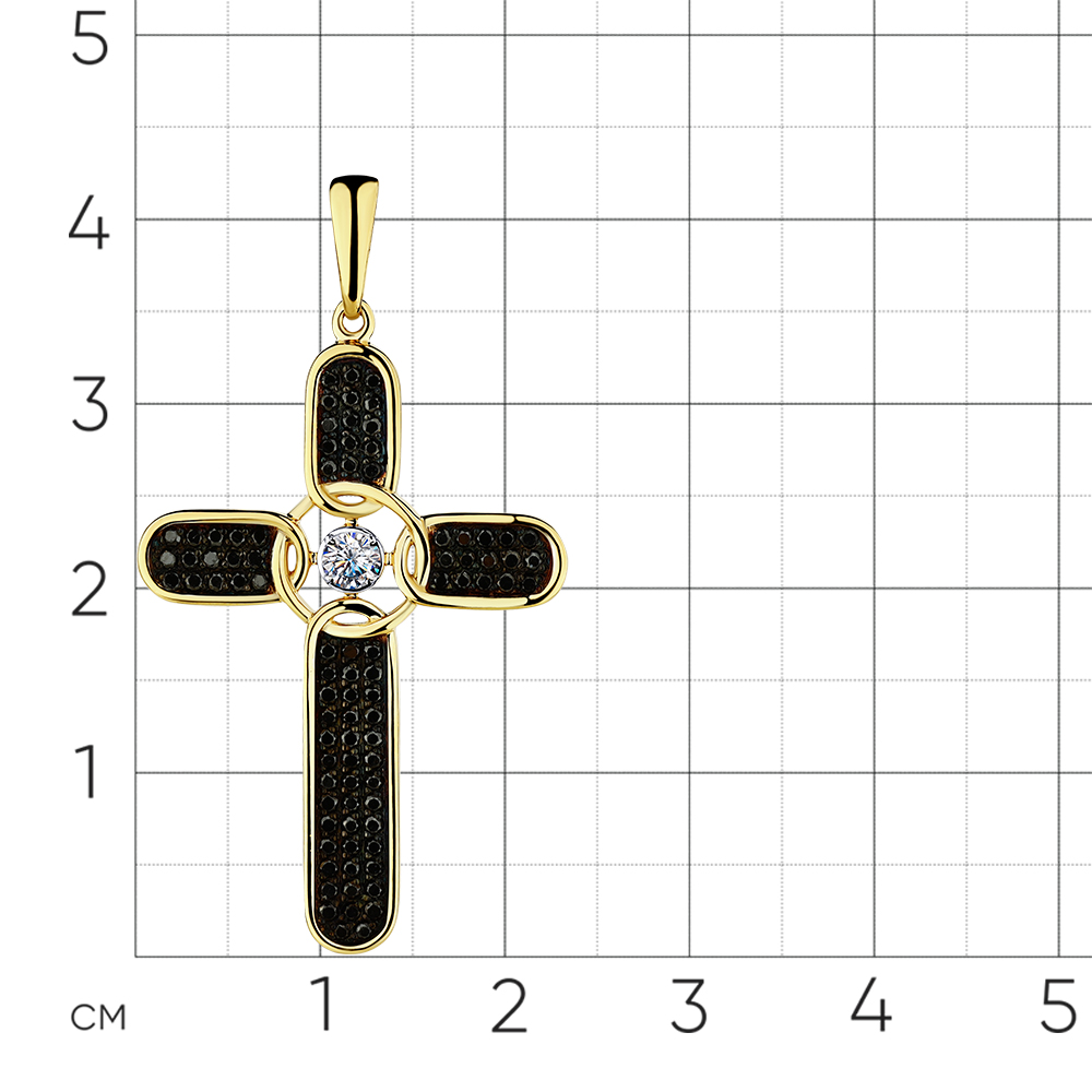 Крест с бриллиантами из желтого золота 585 пробы, фото № 2