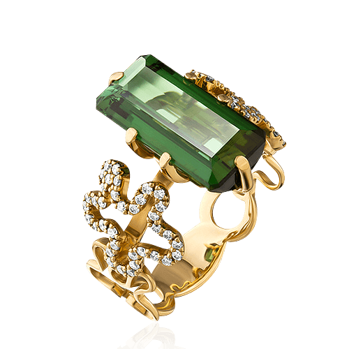 Кольцо с турмалином, бриллиантами из желтого золота 750 пробы (арт. 39331)