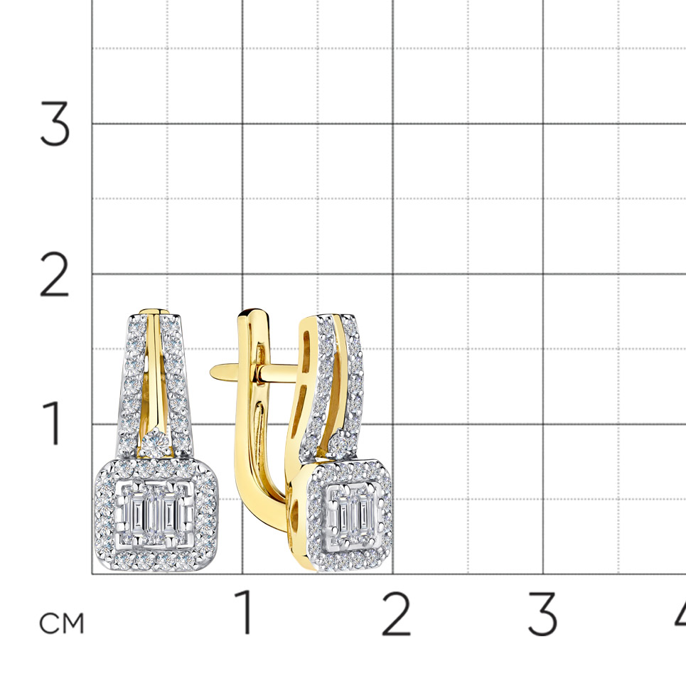 Серьги с бриллиантами из желтого золота 585 пробы, фото № 2