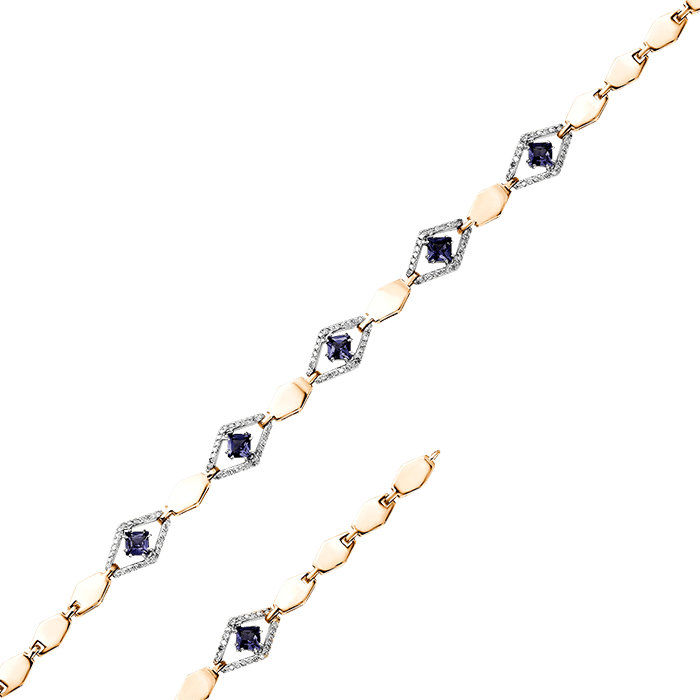 Браслет с сапфиром, бриллиантами из комбинированного золота 585 пробы, фото № 1