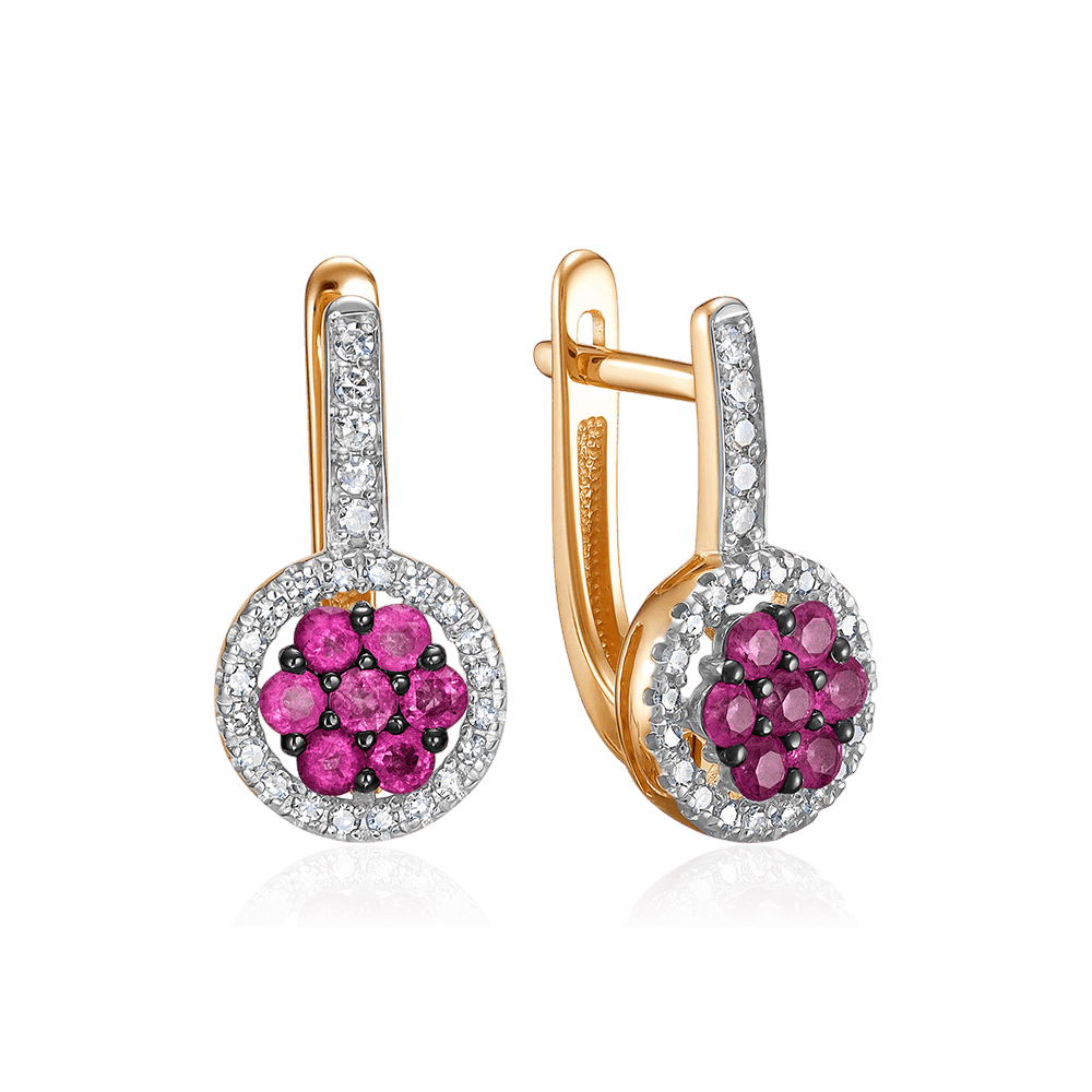 Серьги с рубином, бриллиантами из красного золота 585 пробы (арт. 129178)
