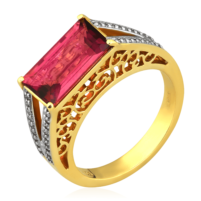 Кольцо с турмалином, бриллиантами из желтого золота 750 пробы (арт. 76558)