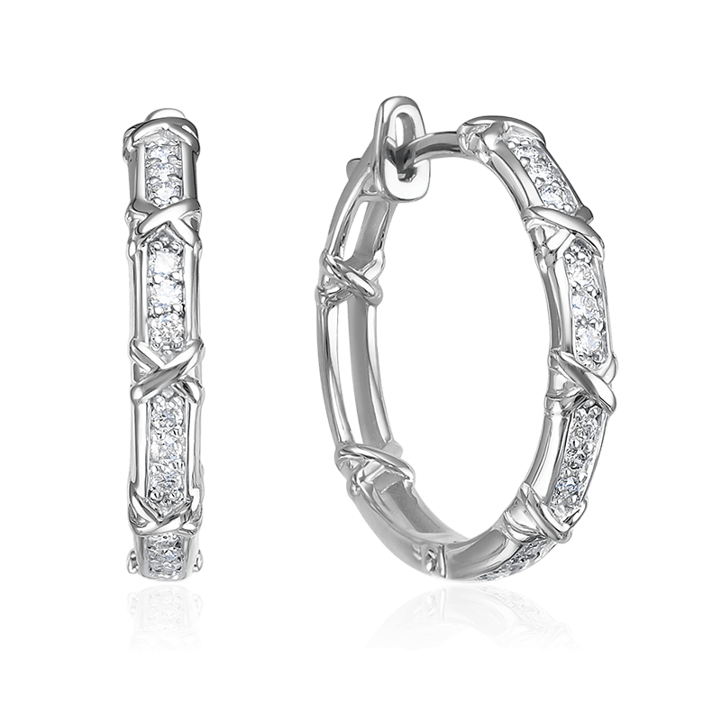 Серьги конго с бриллиантами из белого золота 585 пробы (арт. 125140)