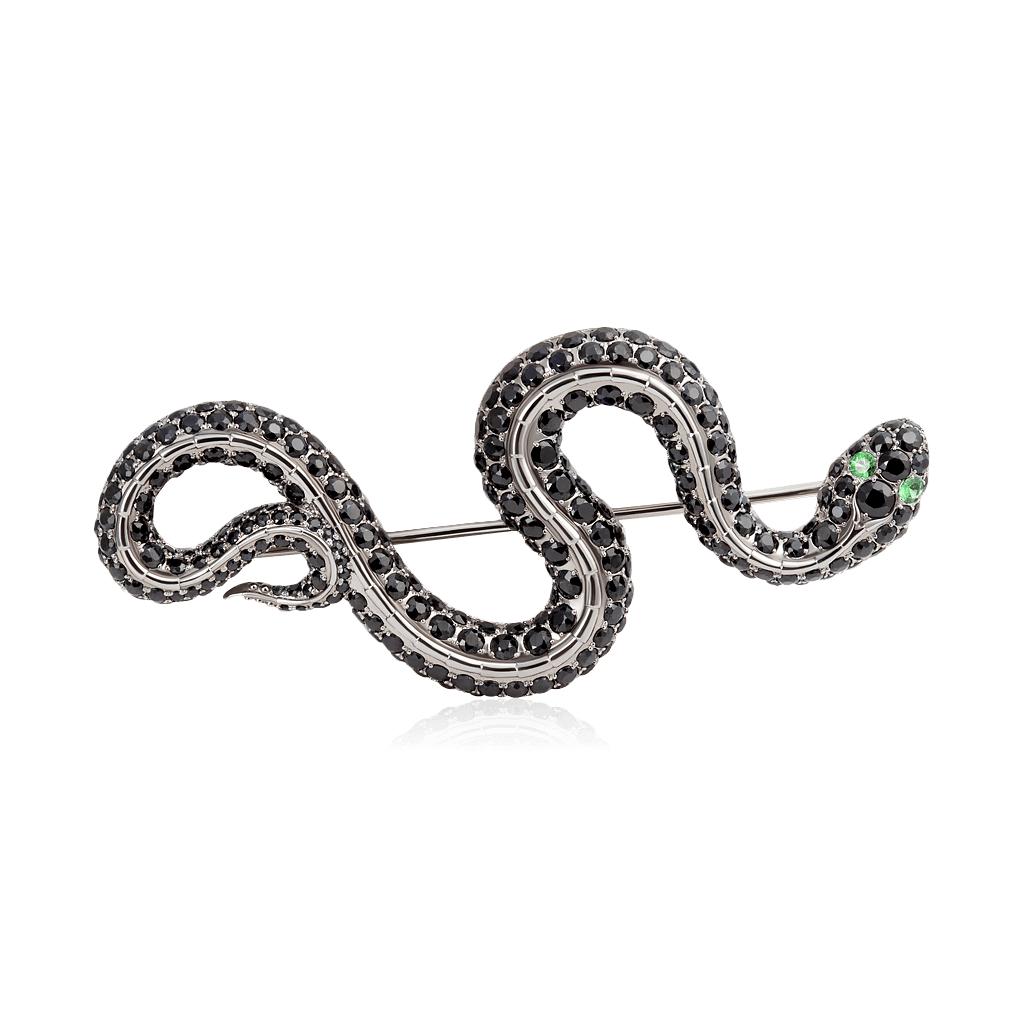 Брошь Змея с сапфиром, тсаворитом из белого золота 750 пробы, фото № 1