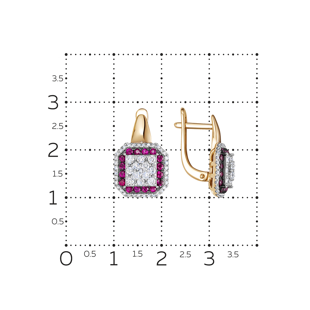 Серьги с рубином, бриллиантами из красного золота 585 пробы, фото № 3