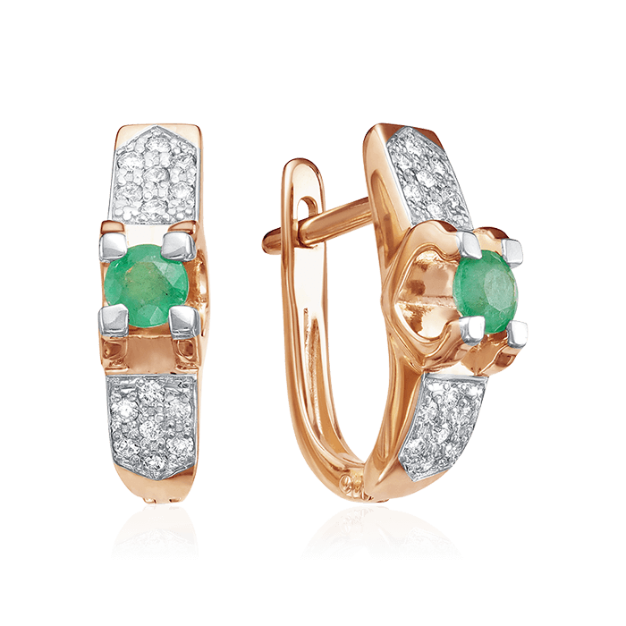 Серьги с изумрудом, бриллиантами из красного золота 585 пробы (арт. 80926)