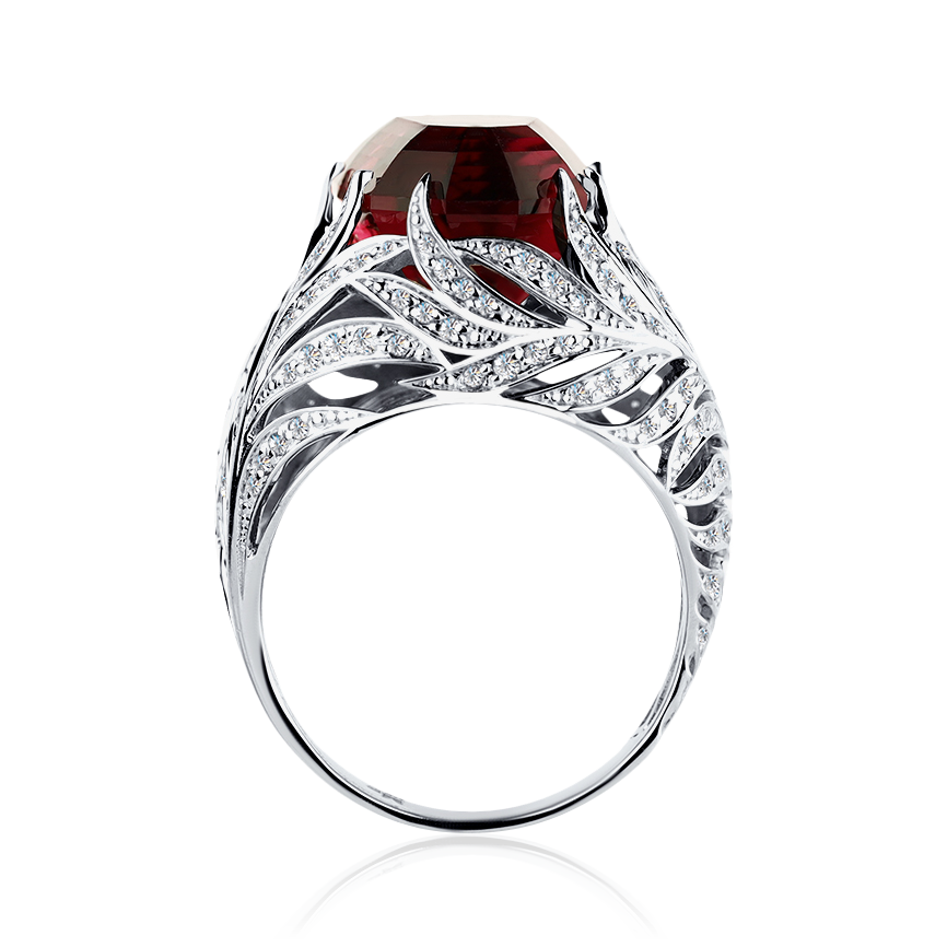Кольцо с рубеллитом, бриллиантами из белого золота 585 пробы, фото № 4