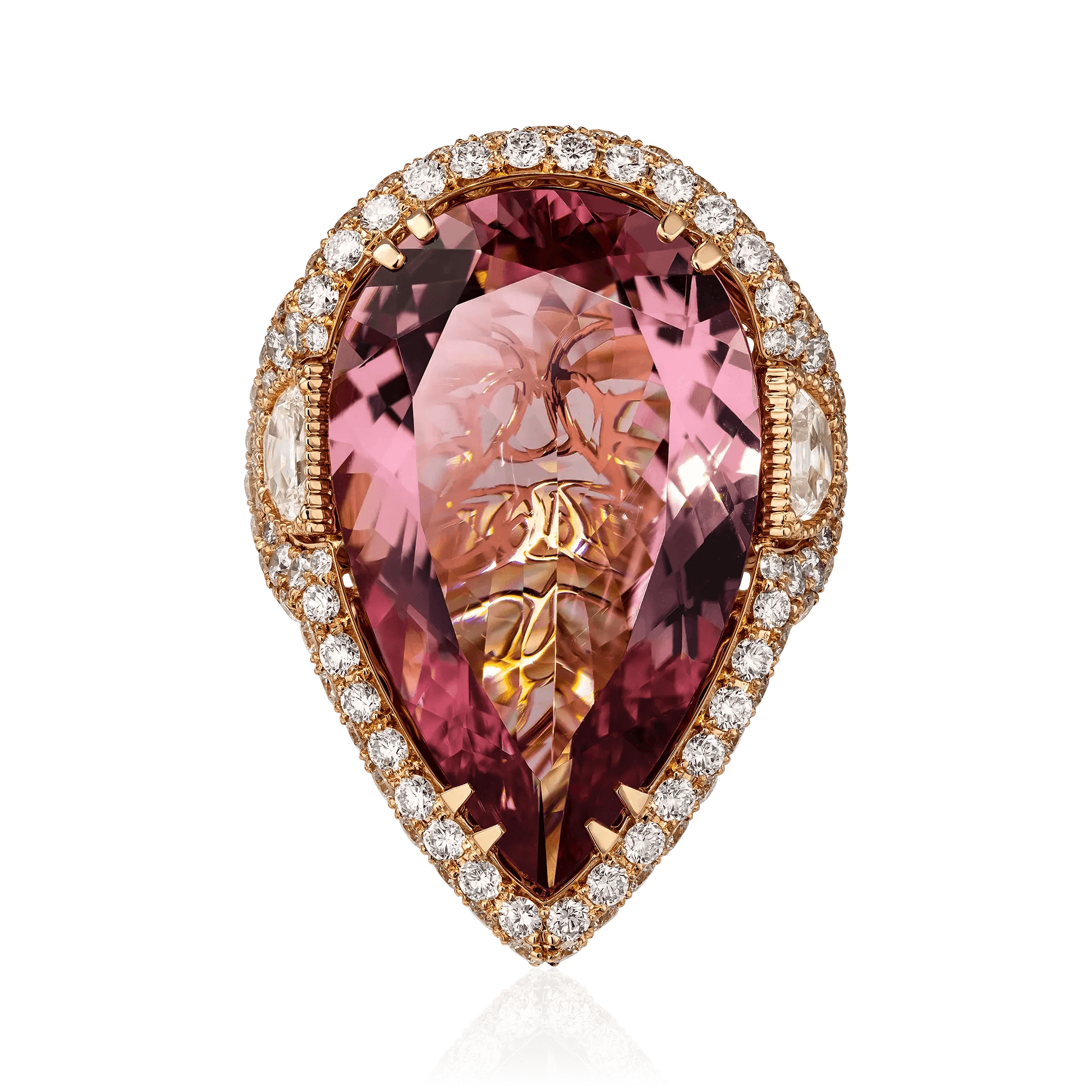 Кольцо с морганитом, бриллиантами из красного золота 585 пробы, фото № 2