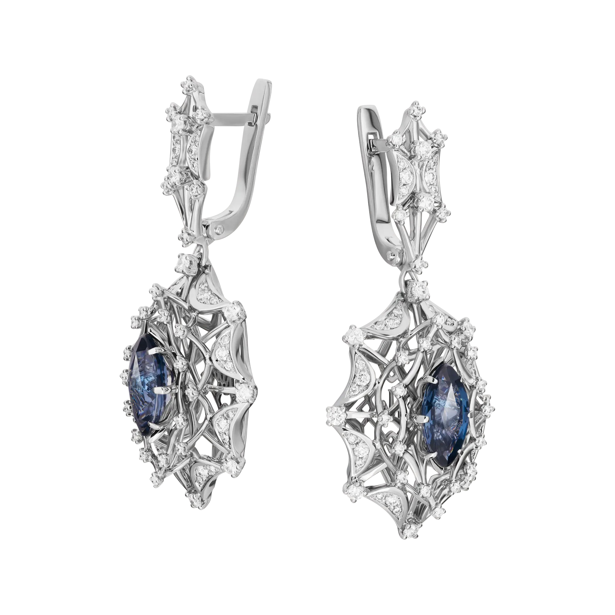 Серьги с шпинелью, бриллиантами из белого золота 750 пробы, фото № 2