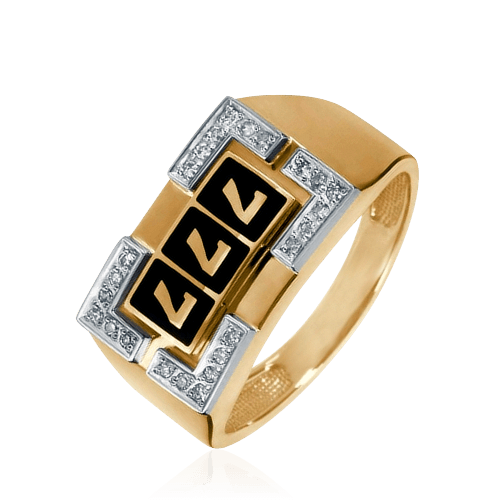 Мужское кольцо Три семерки с бриллиантами, эмалью из красного золота 585 пробы из коллекции Мужские забавы (арт. 44286)