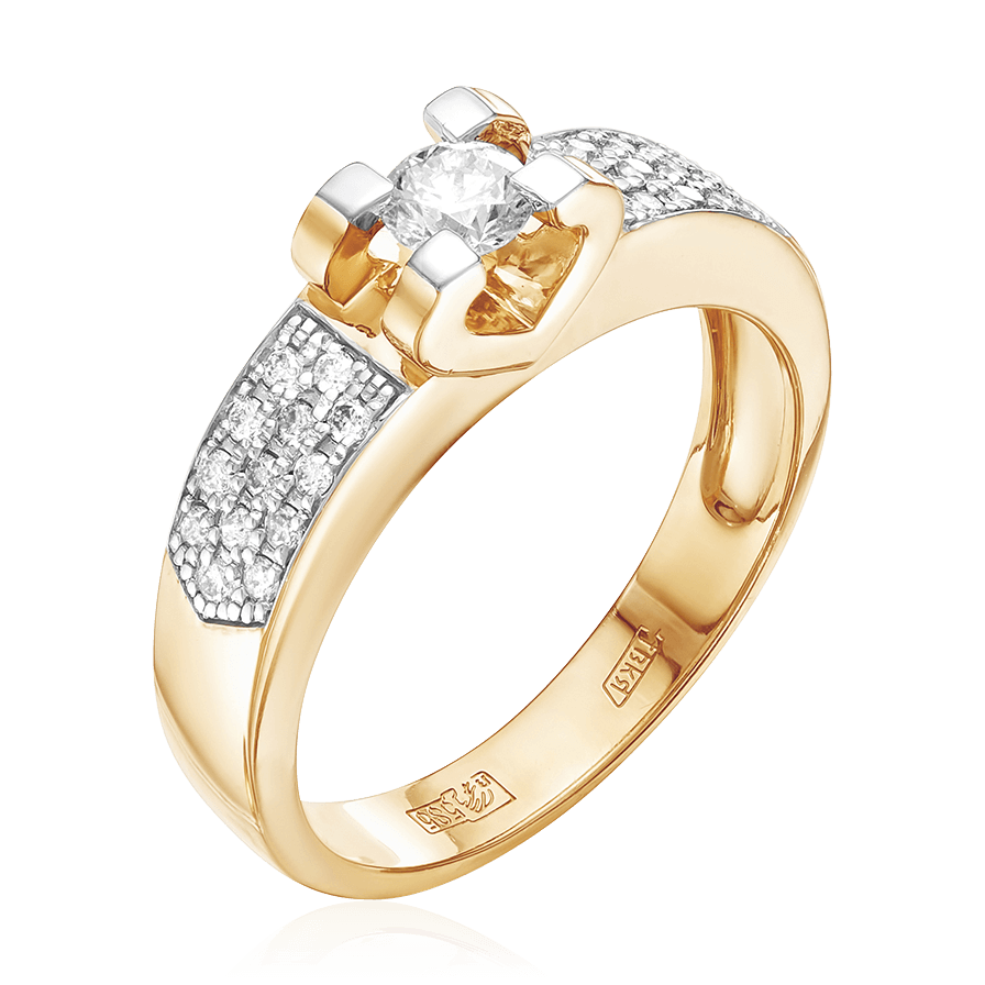 Кольцо с бриллиантами из желтого золота 585 (арт. 85977)