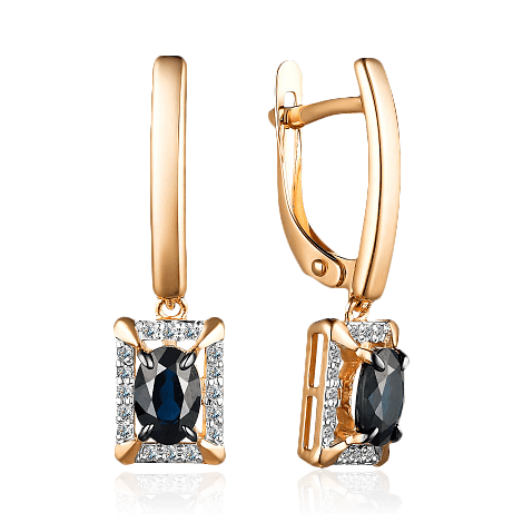 Серьги с сапфиром, бриллиантами из красного золота 585 пробы, фото № 1