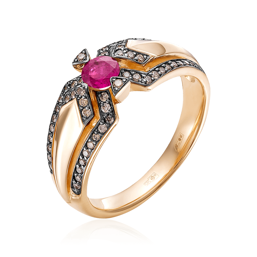 Кольцо с рубином, бриллиантами из красного золота 585 пробы (арт. 104685)