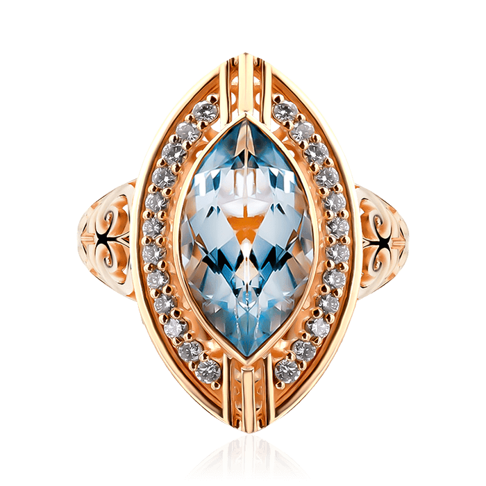 Кольцо с аквамарином, бриллиантами из желтого золота 750 пробы, фото № 2