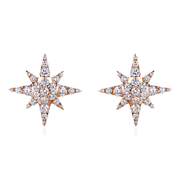 Серьги-гвоздики в виде звезд с бриллиантами из розового золота 750 пробы (арт. 91556)