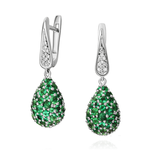 Серьги с изумрудом, бриллиантами из белого золота 585 пробы, фото № 1