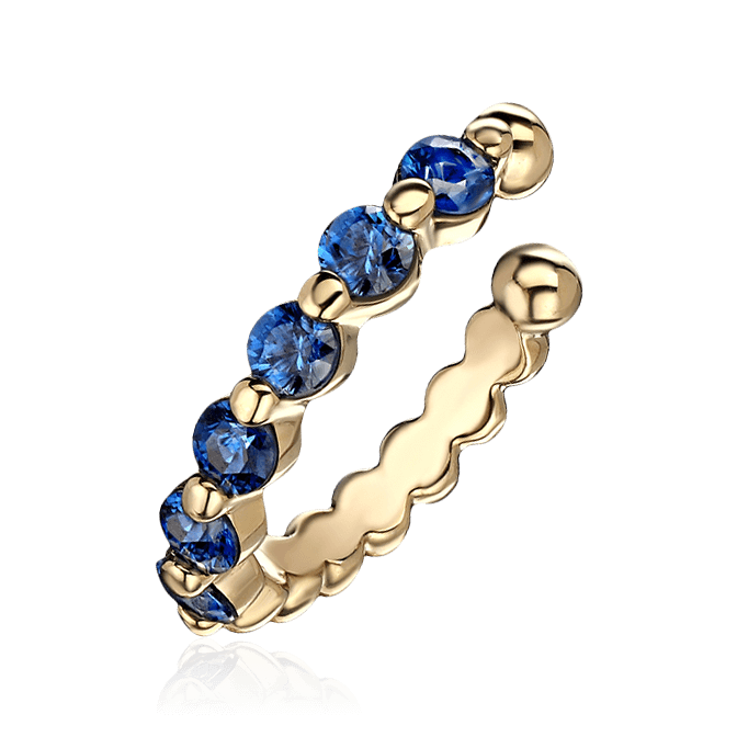 Серьга кафф с сапфиром из желтого золота 585 пробы, фото № 1