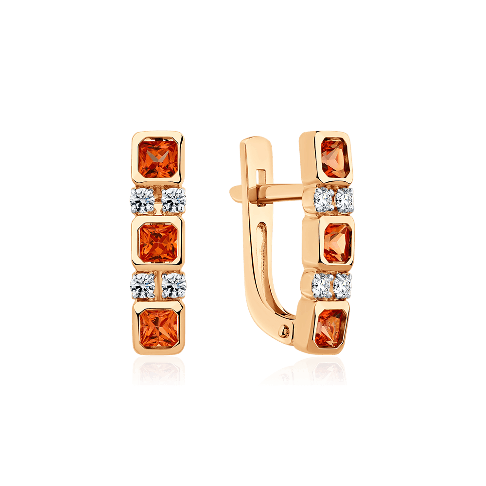 Серьги с сапфиром, бриллиантами из красного золота 585 пробы (арт. 132698)
