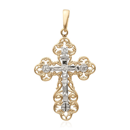 Крест с бриллиантами из красного золота 585 пробы (арт. 64439)