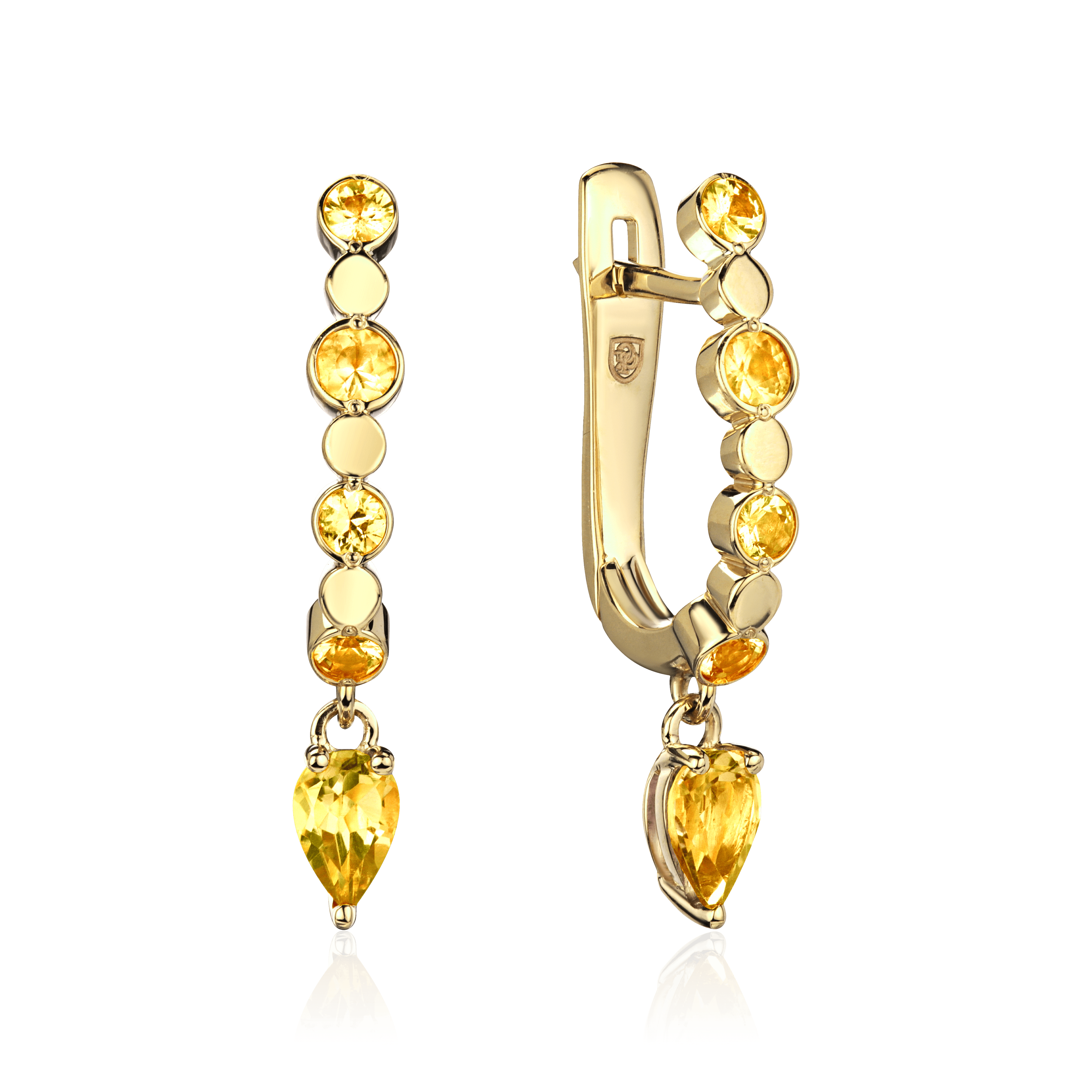 Серьги с сапфиром, цитрином из желтого золота 585 пробы, фото № 1