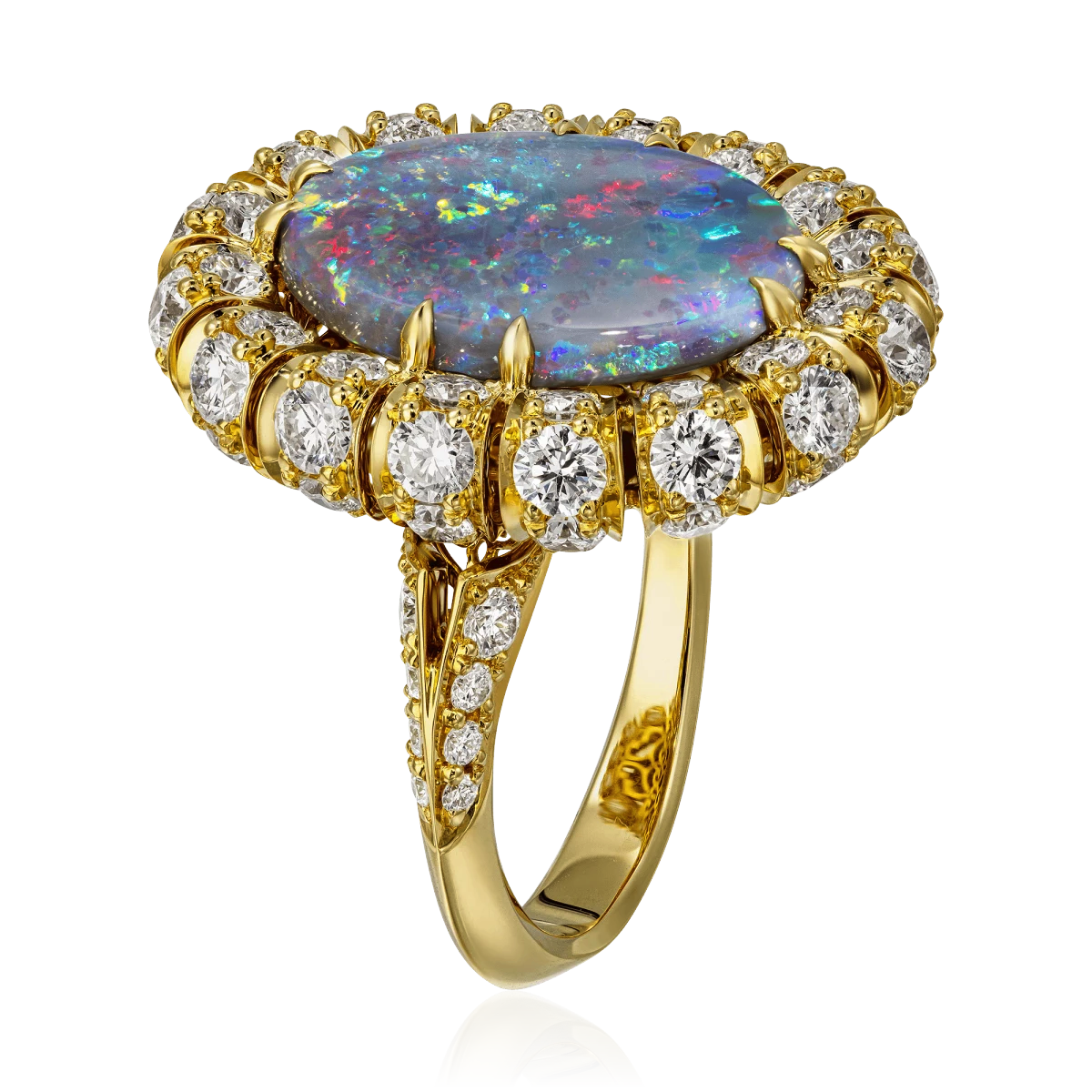 Кольцо с опалом, бриллиантамииз желтого золота 750 пробы, фото № 3